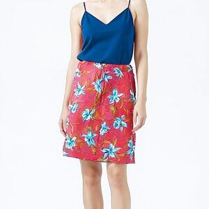 Vintage JNY Pink Teal Blue Green Classic Hawaiian Floral Cotton Stretch Skirt 12